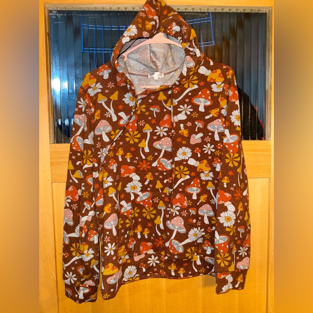 LA Soul RETRO MUSHROOM PRINT PULLOVER HOODIE Size Small Boho